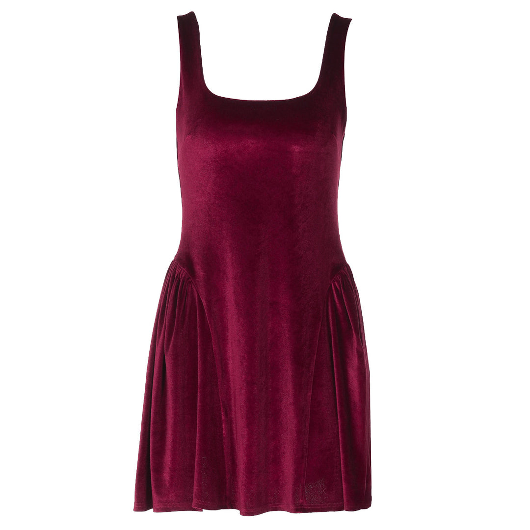 Damen Kurzkleid mit Quadrat-Ausschnitt und fließendem Rock Drune