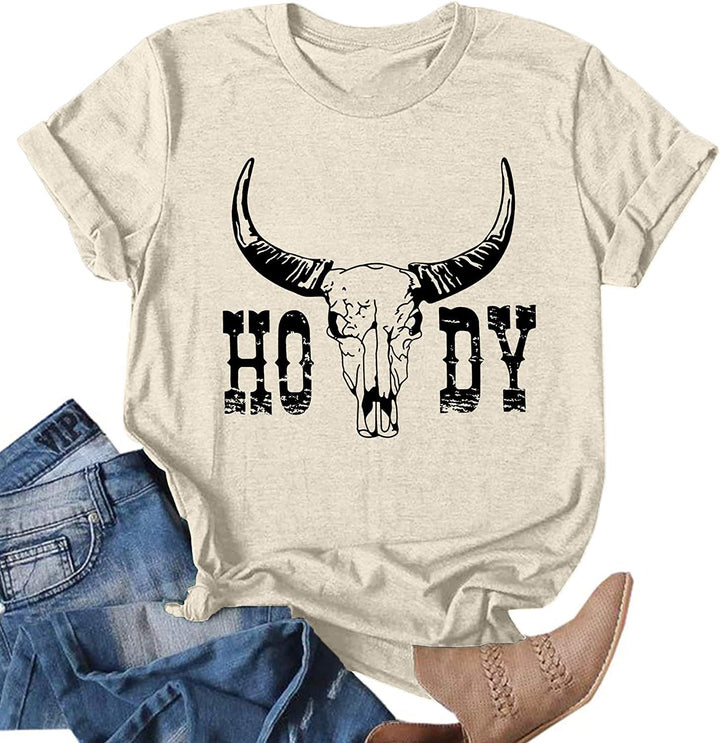 Damen Vintage-inspiriertes Grafik-T-Shirt mit Western-Schädel-Design Drune