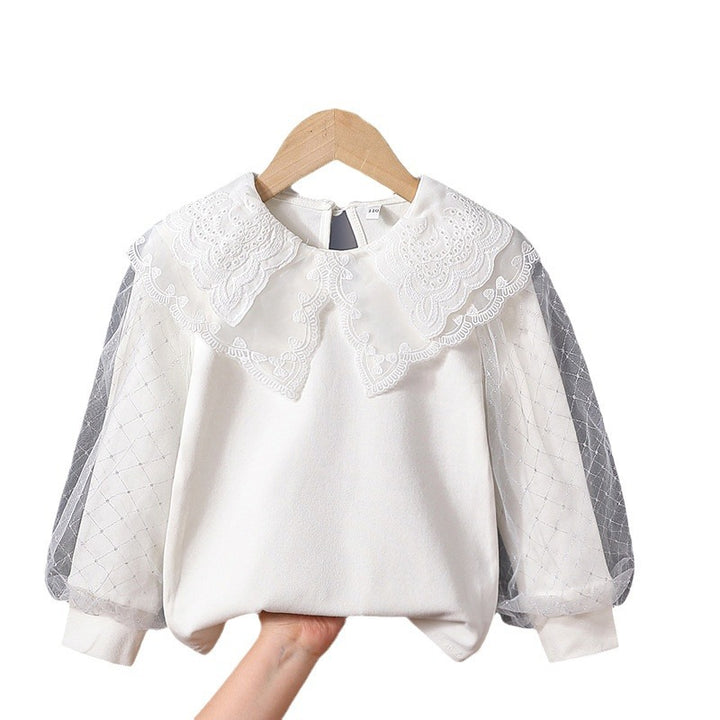 Mädchen modische Bluse mit eleganten Tüllärmeln und kunstvoller Spitzenverzierung Drune