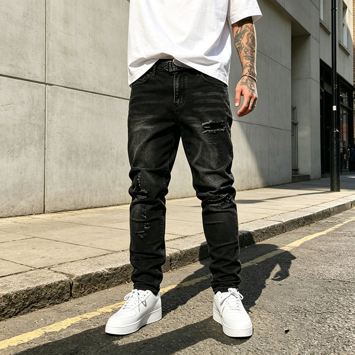 Herren Zerrissene Slim-Fit Jeans Drune