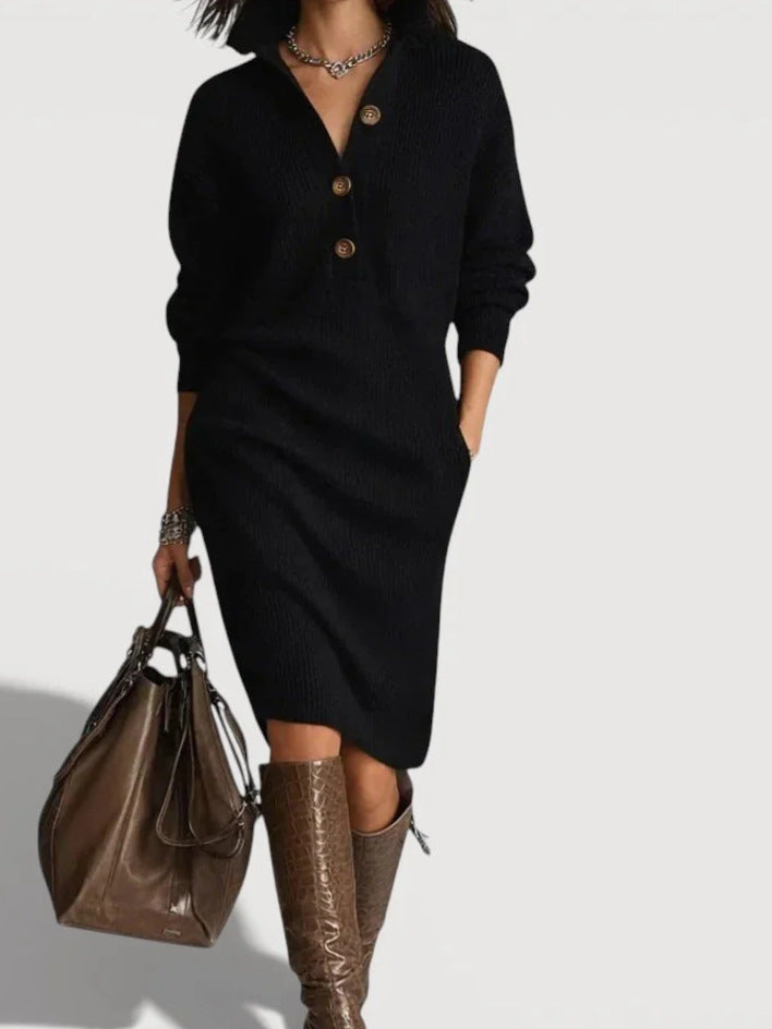 Damen Bequemes Strickkleid mit Knopfdetails