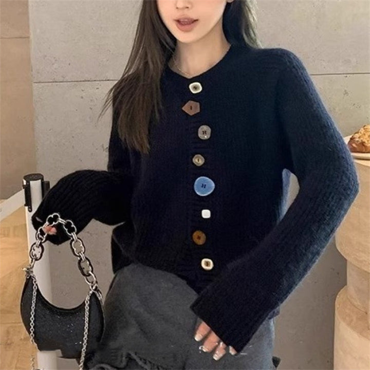 Damen Strickcardigan mit bunten Knopfdetails und strukturiertem Material Drune