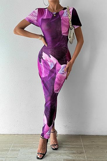 Damen Maxikleid mit floralem Druck und tailliertem Schnitt Drune