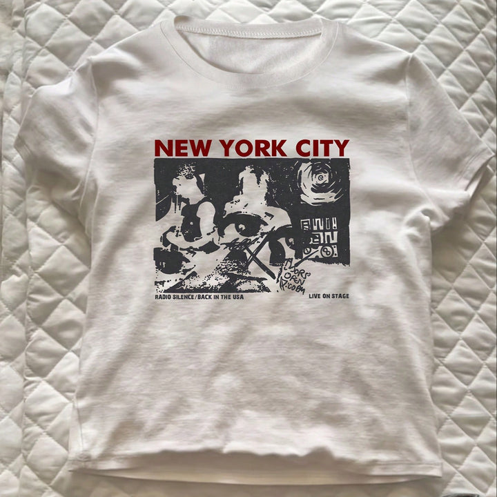 Damen Grafik T-Shirt mit kreativem New York City Motiv Drune