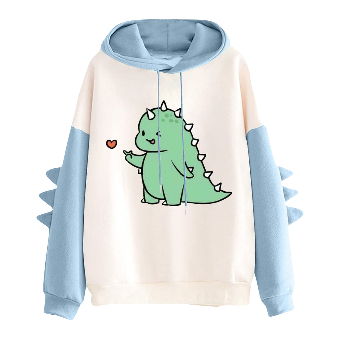 Damen nan Kapuzenpullover mit niedlichem Dinosaurierprint und dreidimensionalen Stacheln Drune