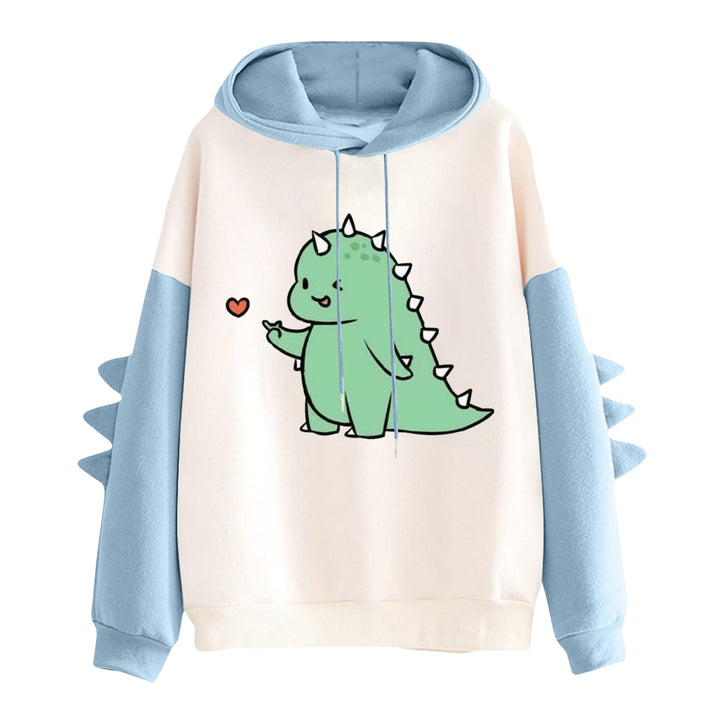 Damen nan Kapuzenpullover mit niedlichem Dinosaurierprint und dreidimensionalen Stacheln Drune