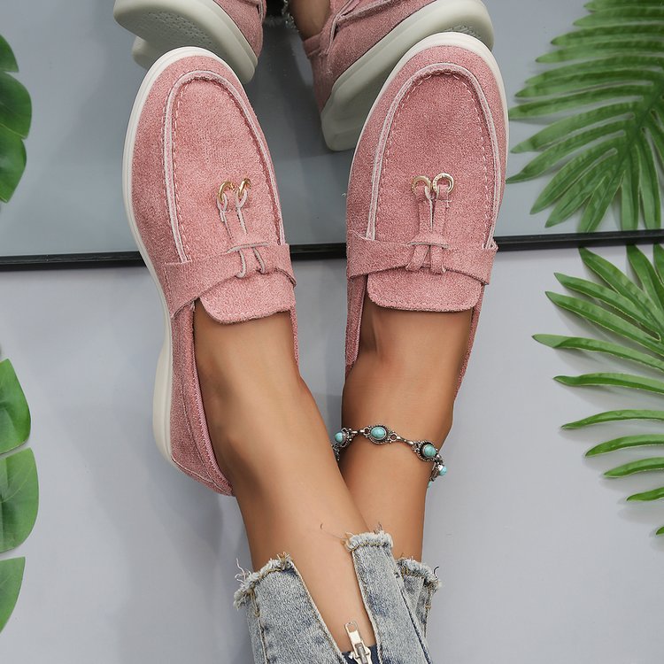 Damen Slipper-Loafer aus Velourslederoptik mit dekorativem Knotenriemen und leicht profilierter Gummisohle Drune