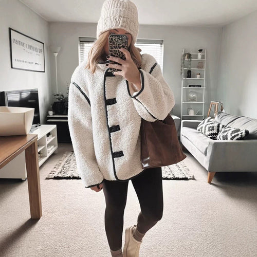 Damen kuschelige Fleecejacke mit praktischen Taschen und hohem Kragen Drune