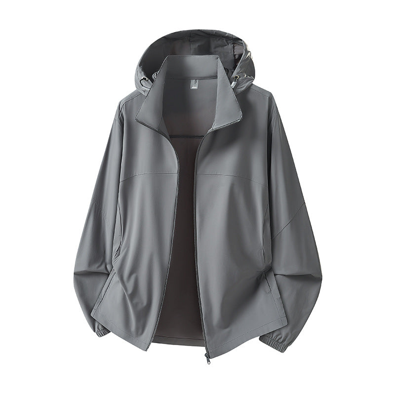 Herren Leichte Kapuzen-Regenjacke mit atmungsaktivem Softshell-Material und elastischen Bündchen Drune
