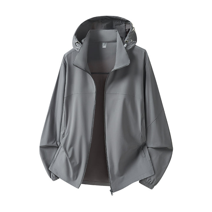 Herren Leichte Kapuzen-Regenjacke mit atmungsaktivem Softshell-Material und elastischen Bündchen Drune