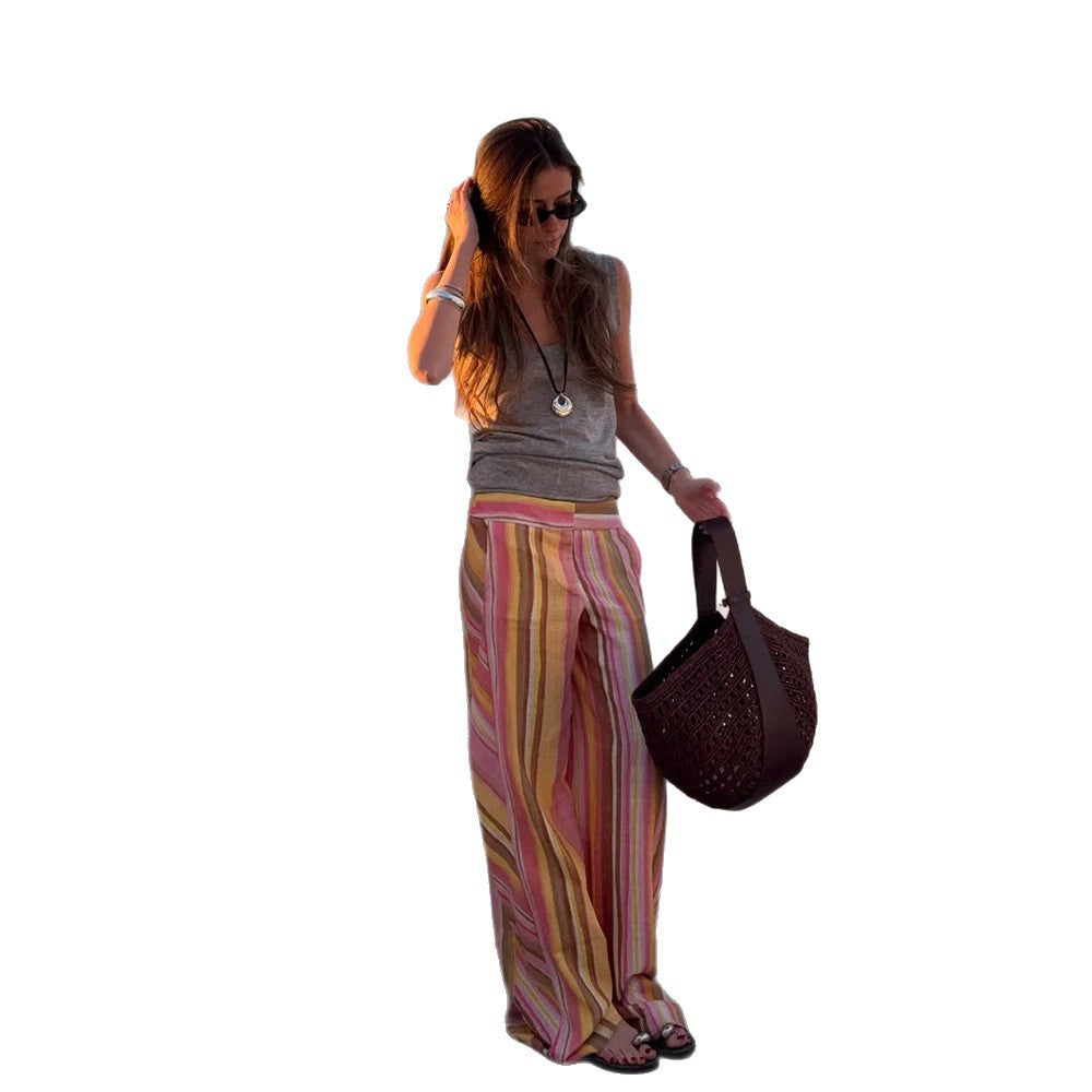 Damen Leichte High‑Waist Leinenhose mit weitem Bein, seitlichen Eingrifftaschen & langen Seitenschlitzen Drune