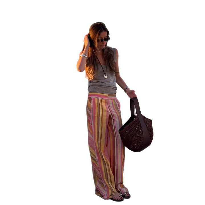 Damen Leichte High‑Waist Leinenhose mit weitem Bein, seitlichen Eingrifftaschen & langen Seitenschlitzen Drune