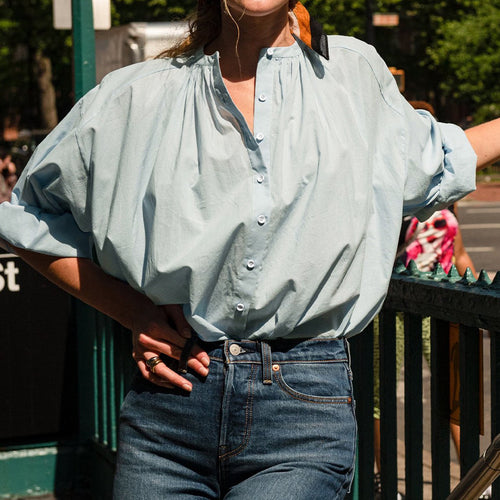 Damen Bluse mit hohem Kragen und eleganter Knopfleiste Drune