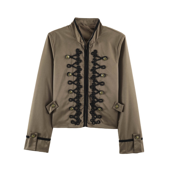 Damen Cropped-Kurzblazer im Kavallerie-Stil mit dekorativen Kordelriemen und Messingbuttons Drune