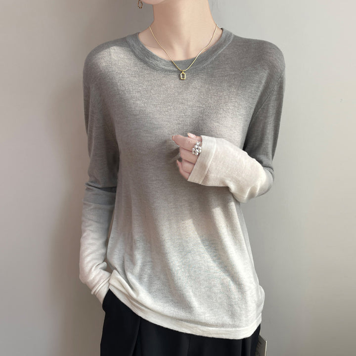 Damen Leichter Verlauf-Feinstrickpullover mit Rundhalsausschnitt und lockerer Passform Drune