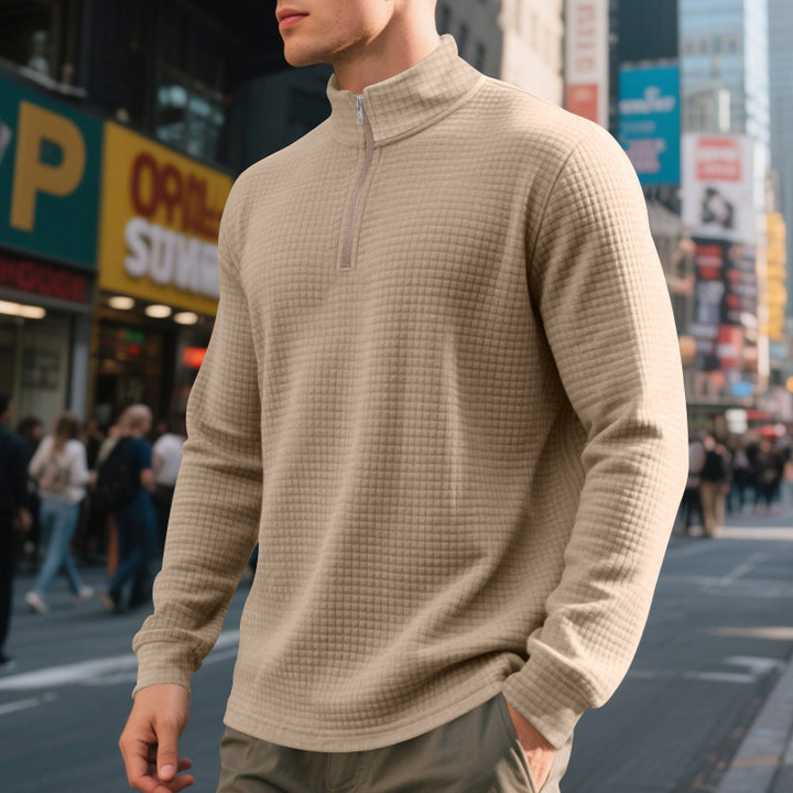 Herren nan City-Thermo-Pullover mit kurzem Reißverschluss Stehkragen und feiner Quadratstruktur Drune