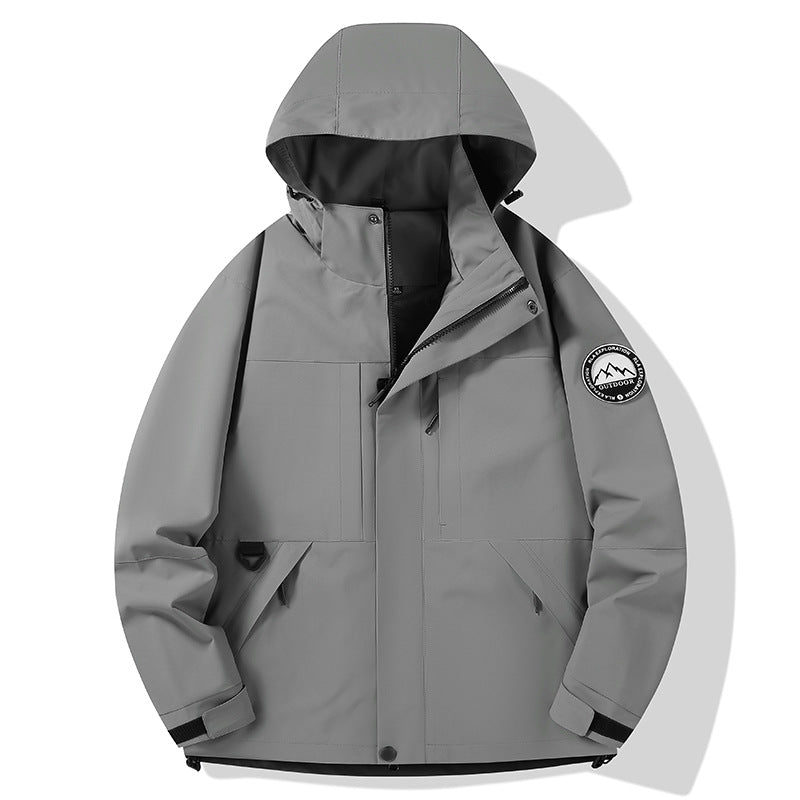 Damen wasserdichte Hardshell-Outdoorjacke mit Kapuze und Multifunktionstaschen Drune