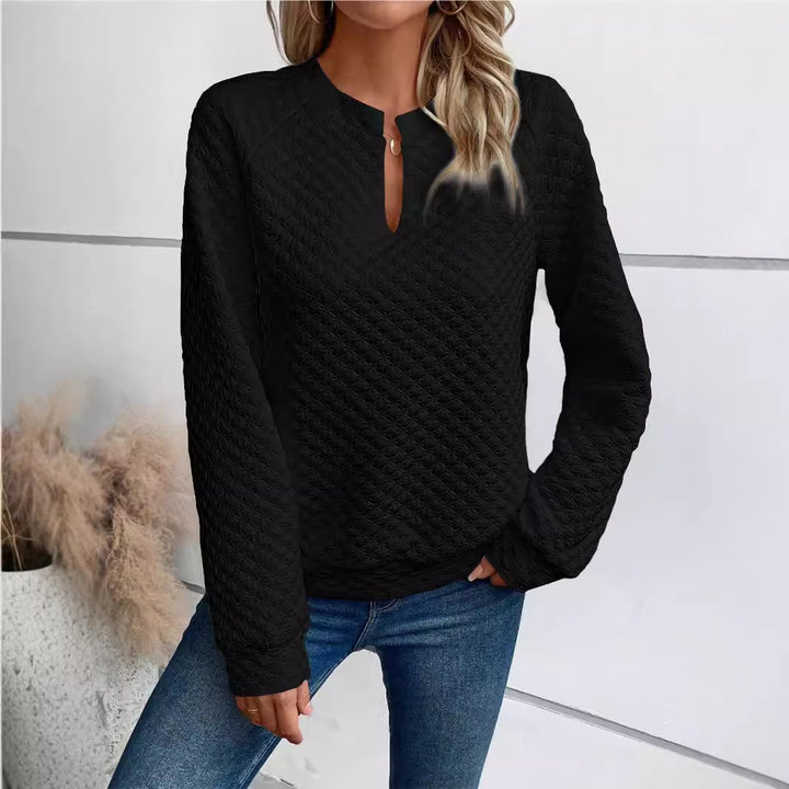 Damen Gesteppter Kuschel-Pullover mit Schlitzkragen Drune