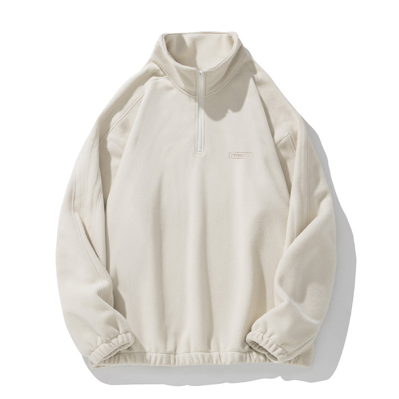 Unisex Fleece-Halbzip-Pullover mit Stehkragen, elastischem Saum und Raglanärmeln Drune