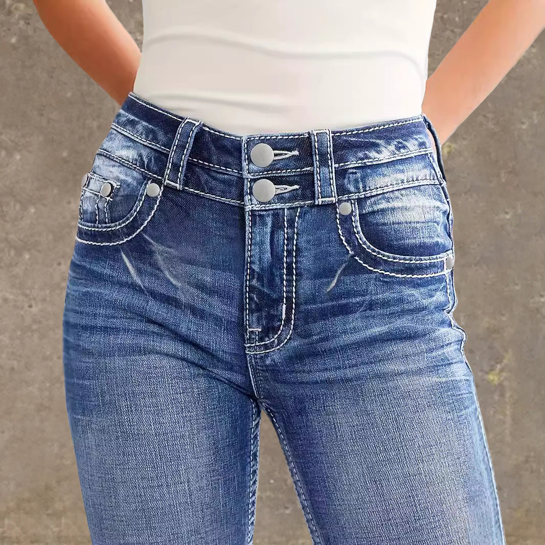 Damen Flared Jeans im Vintage-Stil mit hochgradigem Detail und raffinierten Stickereien Drune