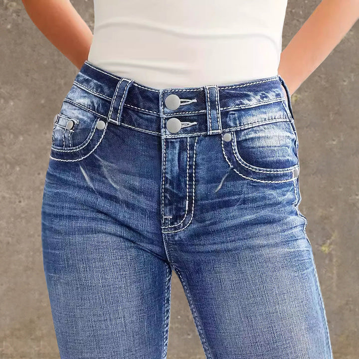 Damen Flared Jeans im Vintage-Stil mit hochgradigem Detail und raffinierten Stickereien Drune