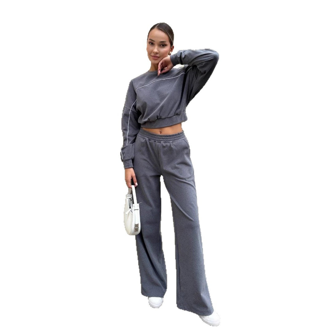 Damen Sportliches Oberteil und Hose Set mit elastischem Bund und Kontrastnähten Drune