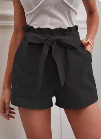 Damen Hohe Taillierung Paperbag Shorts Drune