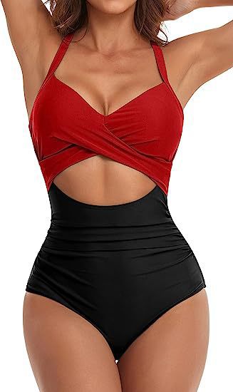 Damen Einteiliger Badeanzug mit elegantem Wickelschnitt Drune