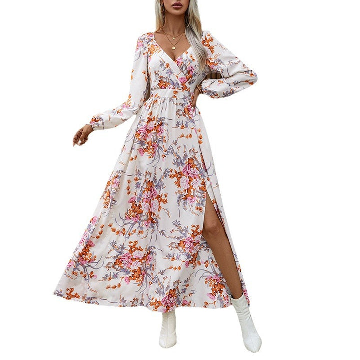 Damen Maxikleid mit Wickeloptik, V-Ausschnitt, Taillenraffung & seitlichem Beinschlitz Drune