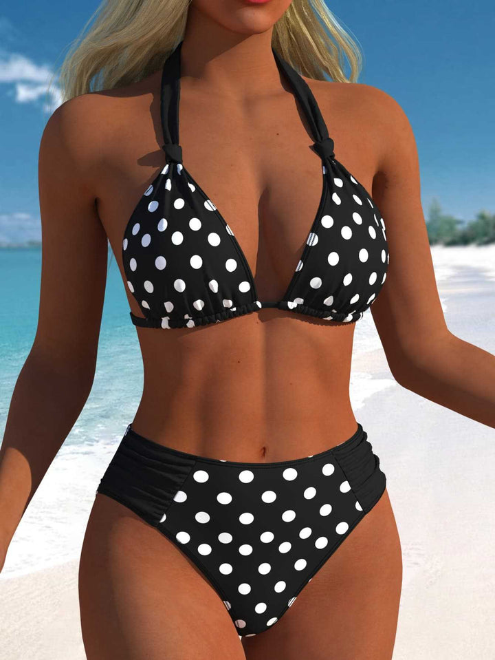 Damen Hochgeschnittener Triangel-Bikini mit punktiertem Design und verstellbaren Trägern Drune