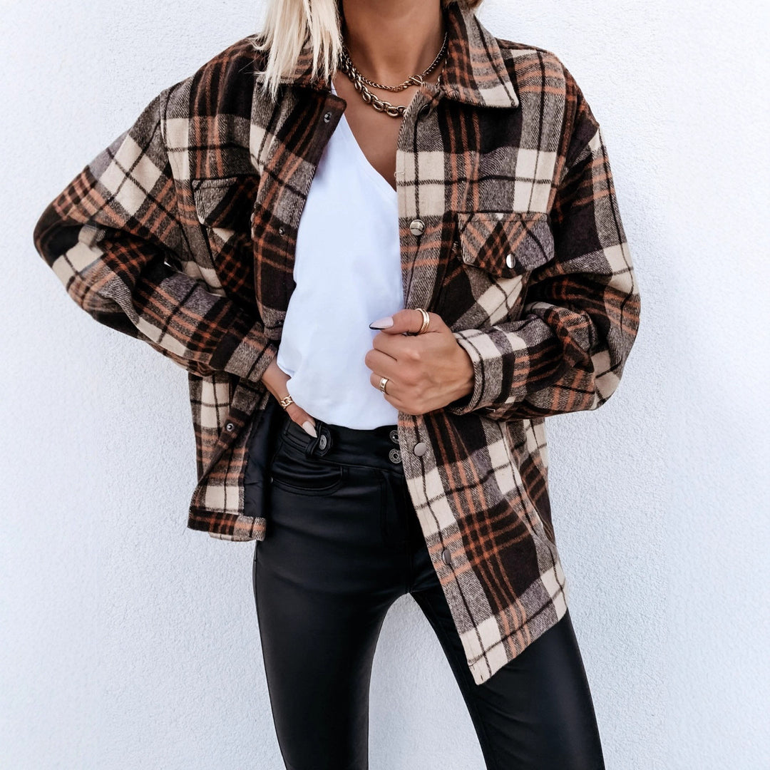Damen Karierte Overshirtjacke im flauschigen Stoff Drune