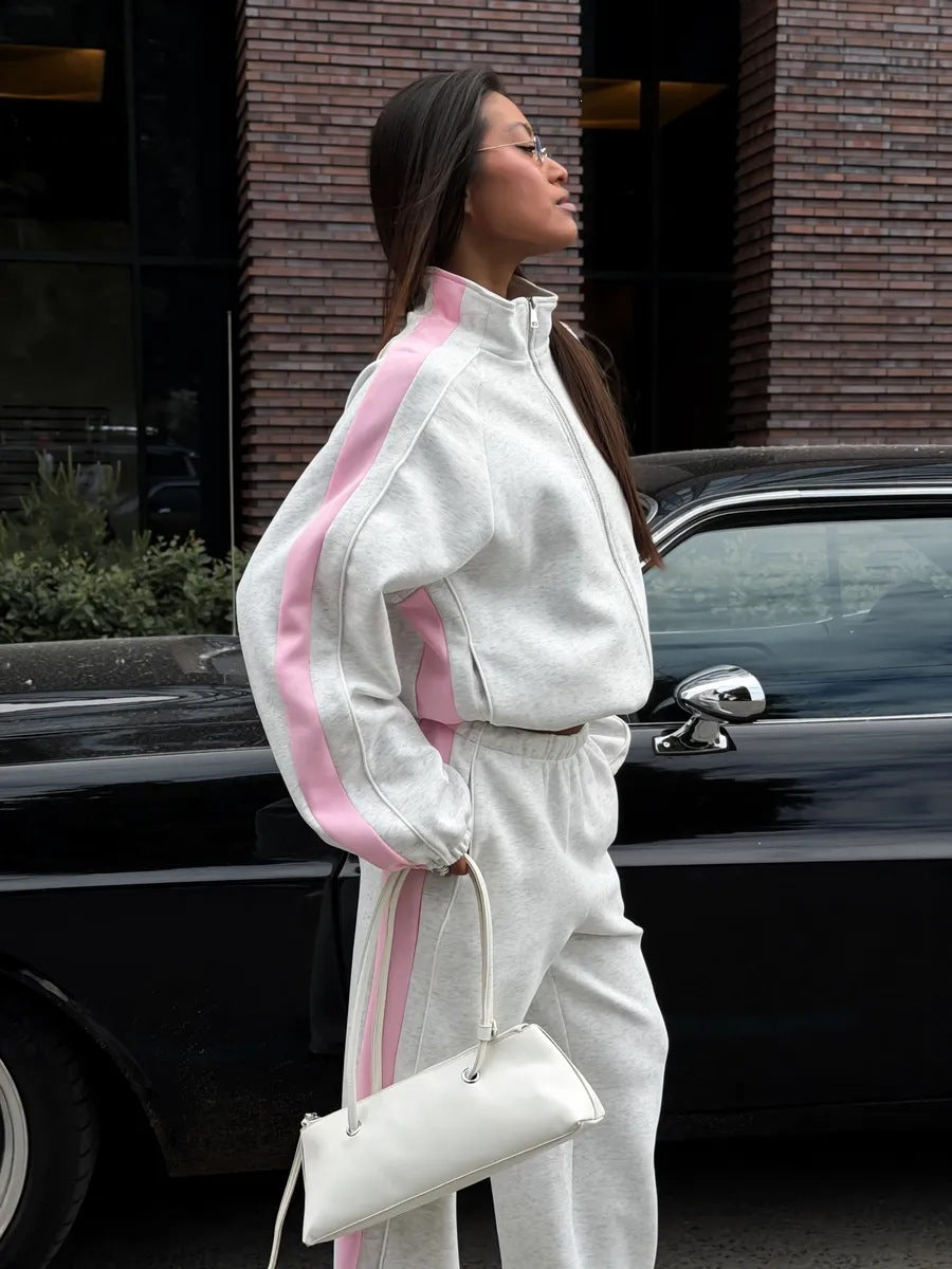 Damen Zweiteiliges Lounge-Sweatset mit seitlichem Kontraststreifen Drune
