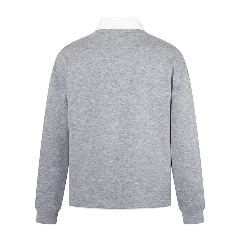 Herren Legeres Sweatshirt mit angenähtem Hemdkragen, V‑Detail und Rippbündchen Drune
