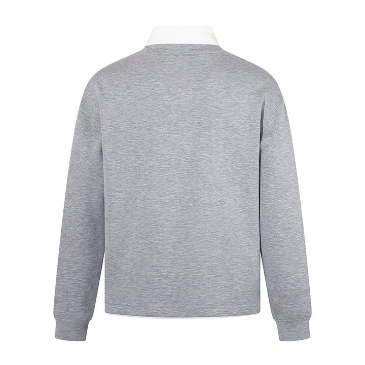 Herren Legeres Sweatshirt mit angenähtem Hemdkragen, V‑Detail und Rippbündchen Drune
