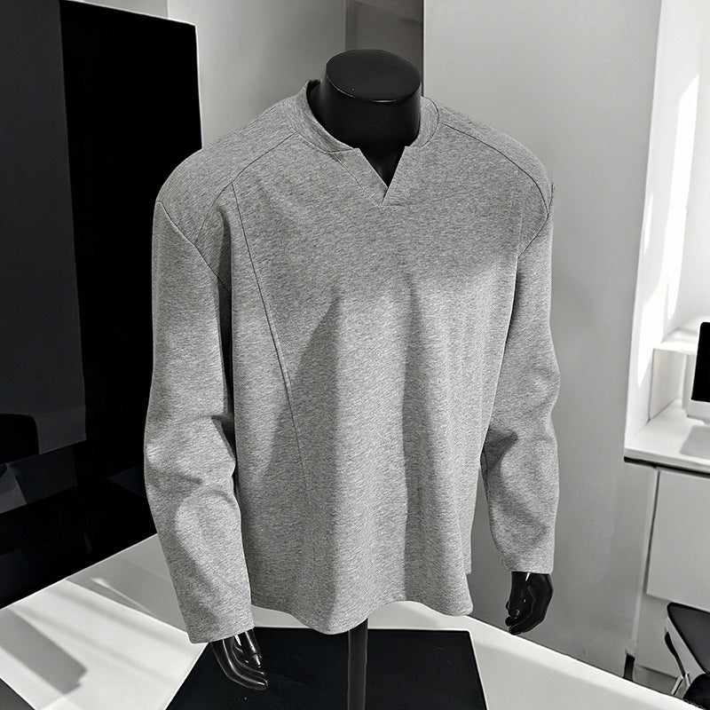 Herren Oversize-Langarmshirt mit V-Notch-Kragen, minimalistischer Schnitt und weichem Baumwollmix Drune
