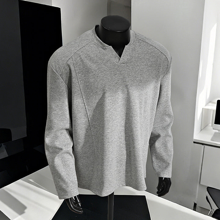 Herren Oversize-Langarmshirt mit V-Notch-Kragen, minimalistischer Schnitt und weichem Baumwollmix Drune