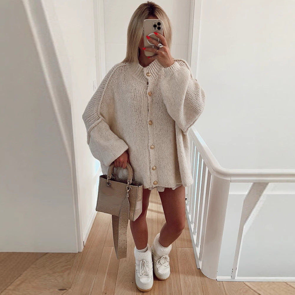 Damen Grobstrickjacke mit eleganten Knopfdetails und lässigem Oversized-Schnitt Drune