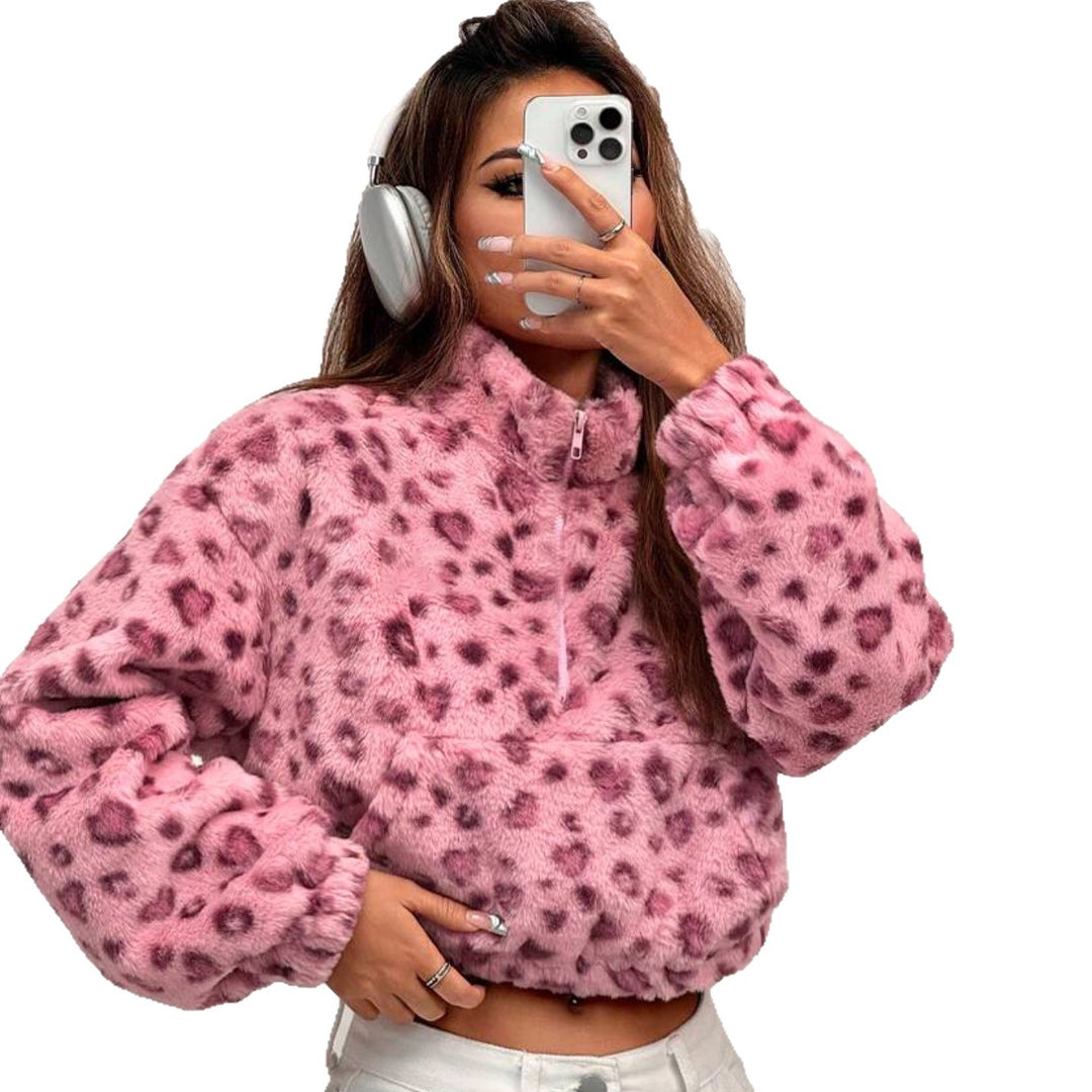 Damen Fleece-Pullover mit Leo-Muster Drune