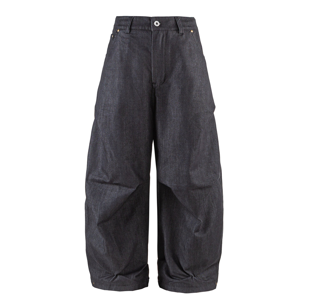 Damen Weite Cropped‑Hose mit hoher Taille, Krempelbund und markanten Kniefalten Drune