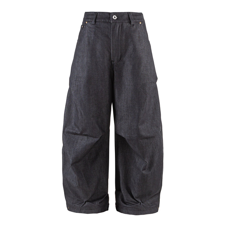 Damen Weite Cropped‑Hose mit hoher Taille, Krempelbund und markanten Kniefalten Drune