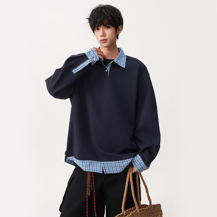 Herren Relaxed Fit Pullover mit abnehmbaren Hemdkragen Drune