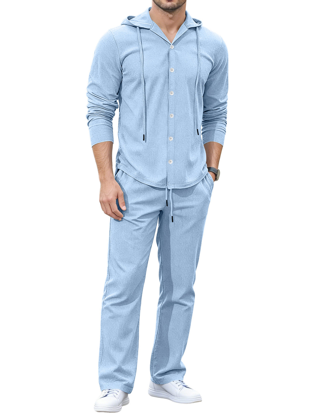 Herren Lässiges Knopf‑Hoodie Lounge‑Set aus Jersey mit Kordelzug und Komfort‑Jogger Drune