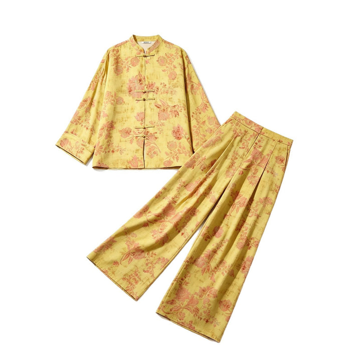 Damen Hochtaillierte Palazzo-Hose mit floralem Jacquardmuster Drune
