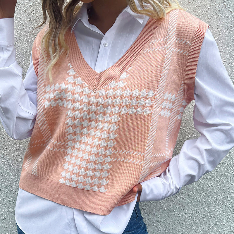 Damen Trendiger V-Ausschnitt Strickpullover Drune