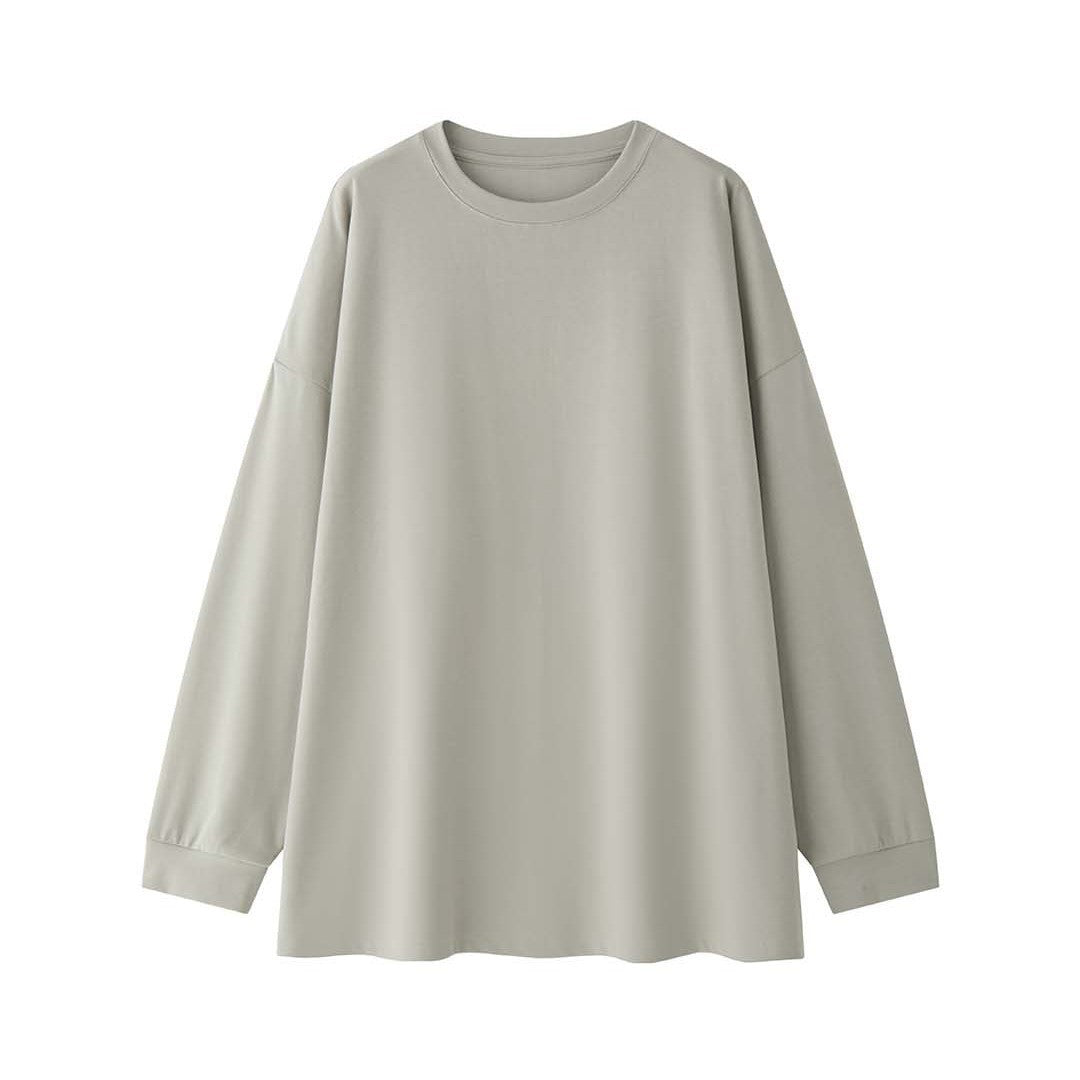 Damen Relaxed-Longsleeve mit überschnittener Schulter und feinem Rundhalsausschnitt Drune