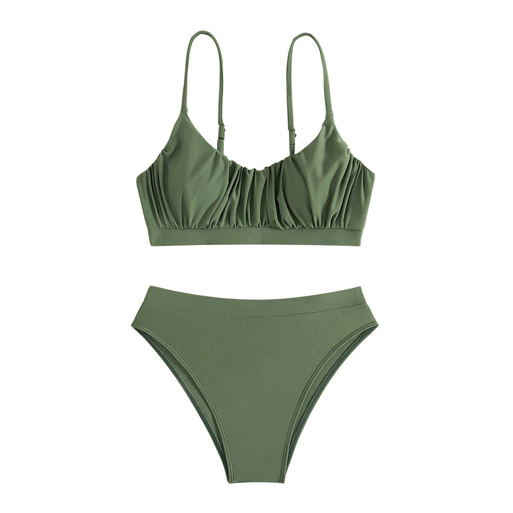 Damen Push-Up Bikini mit gerafftem Oberteil und hohem Bund Drune