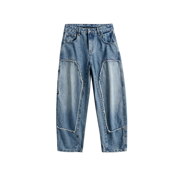 Damen Jeanshose mit kontrastierenden Knie‑Panels und ausgefransten Nähten Drune