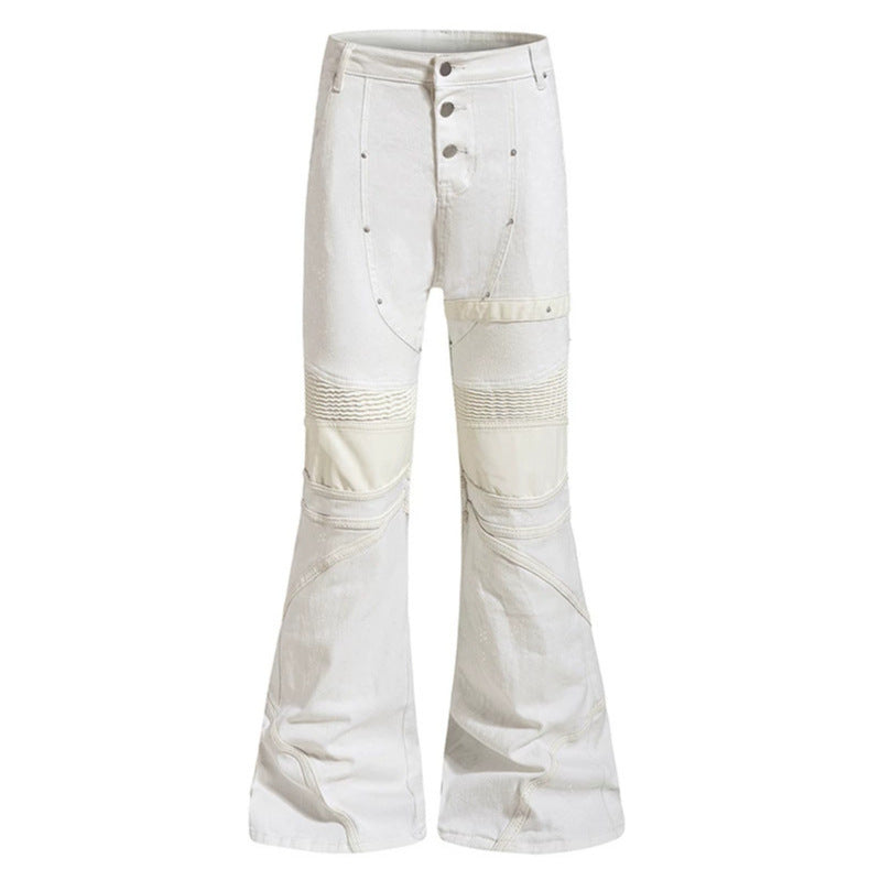 Damen ausgestellte Culotte-Hose mit Biker‑Nähten, hohem Bund und Patchwork‑Einsätzen Drune