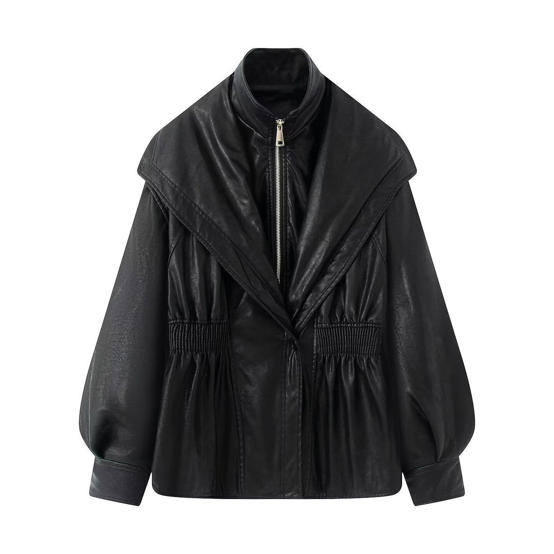 Damen elegante Bikerjacke mit lässigem Schnitt und voluminösen Ärmeln Drune