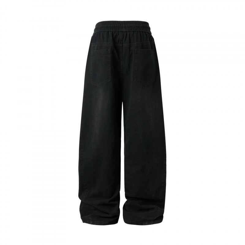 Damen weite High-Waist-Hose mit Elastikbund, Kordelzug und aufgesetzten Taschen Drune